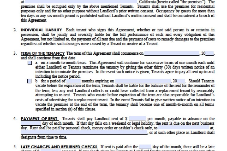 Free Indiana Standard Residential Lease Agreement Template PDF Word