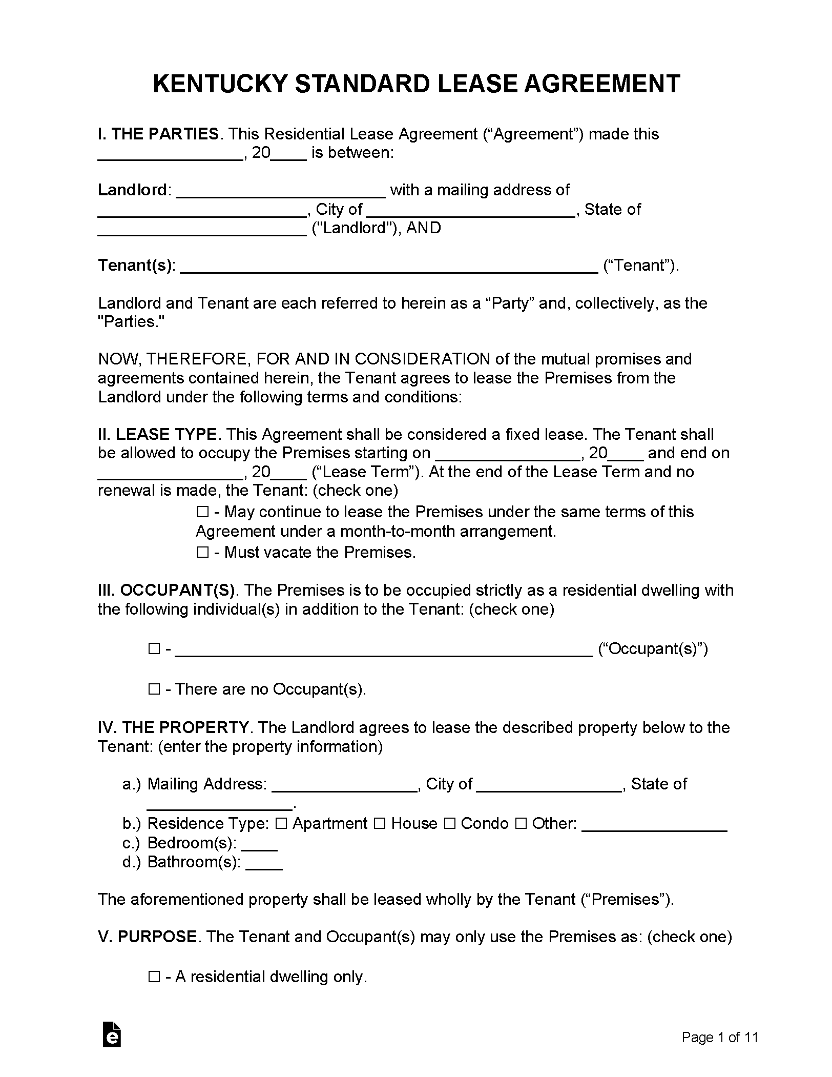 Free Kentucky Lease Agreement Templates 6 PDF WORD RTF