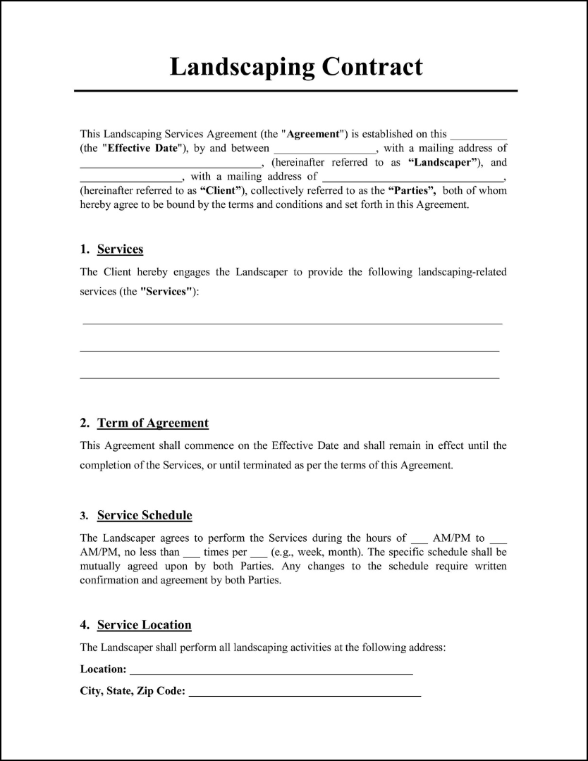 Free Landscaping Contract Template BunnyDoc