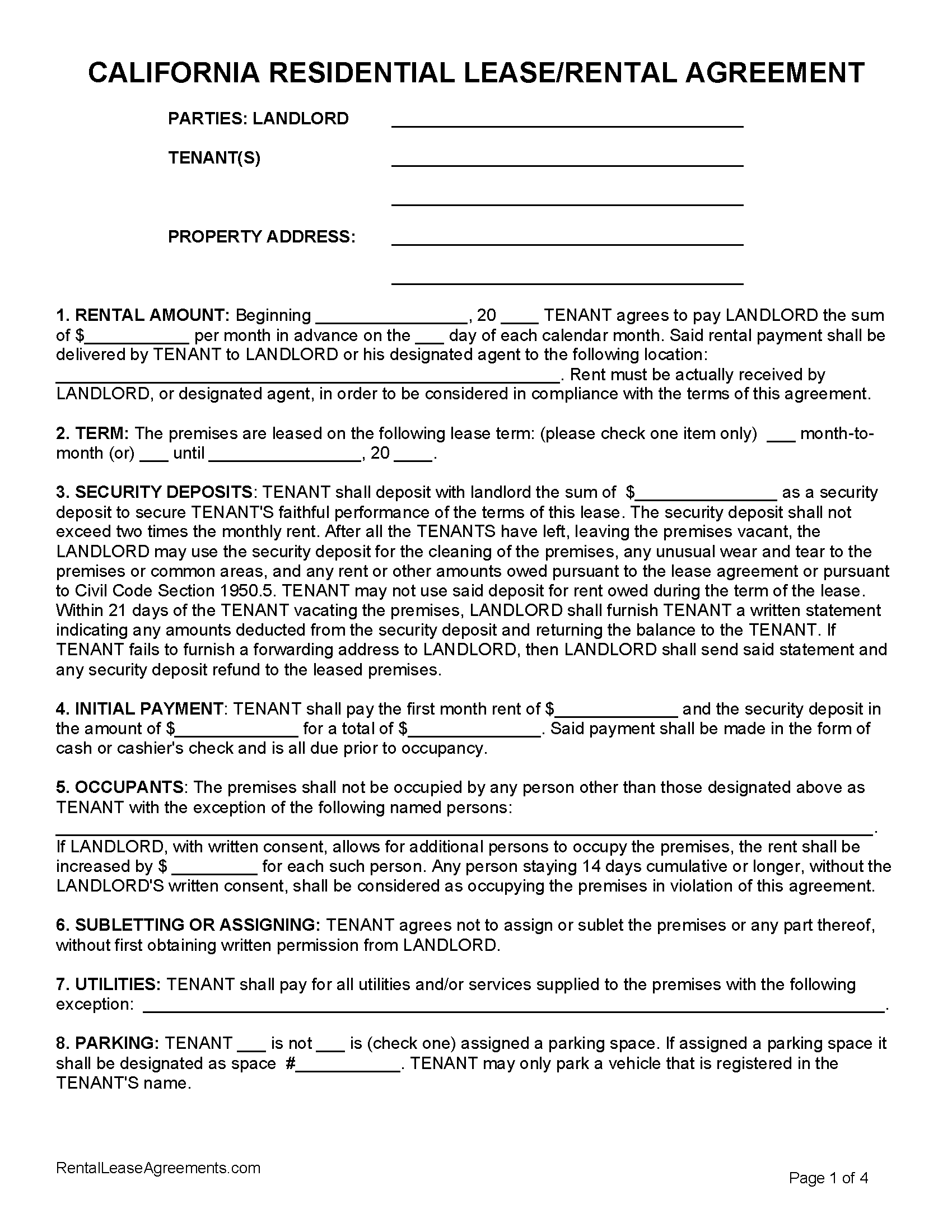 Free Lease Agreement Form Fillable Printable Forms Free Online