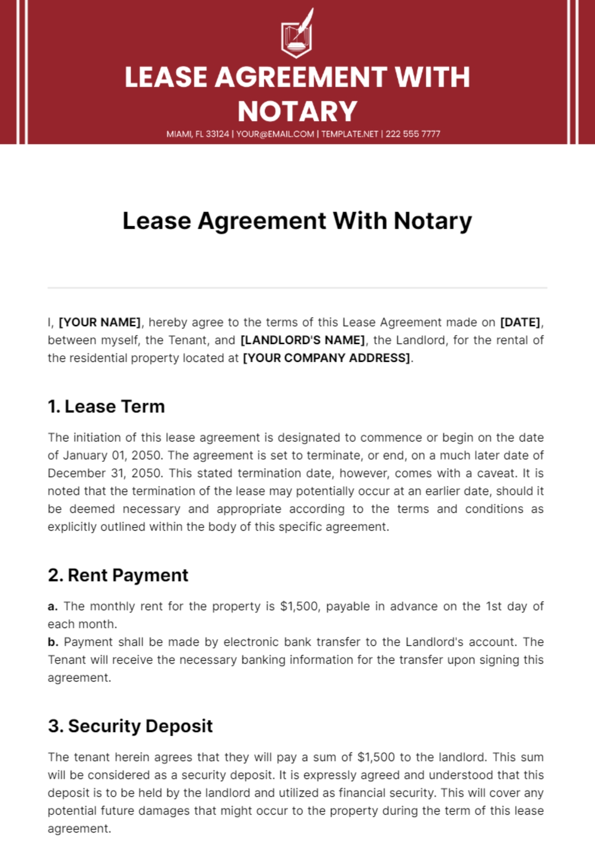 Free Lease Agreement With Notary Template To Edit Online