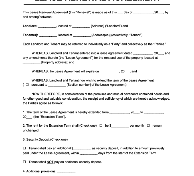 Free Lease Renewal Agreement PDF Word Templates