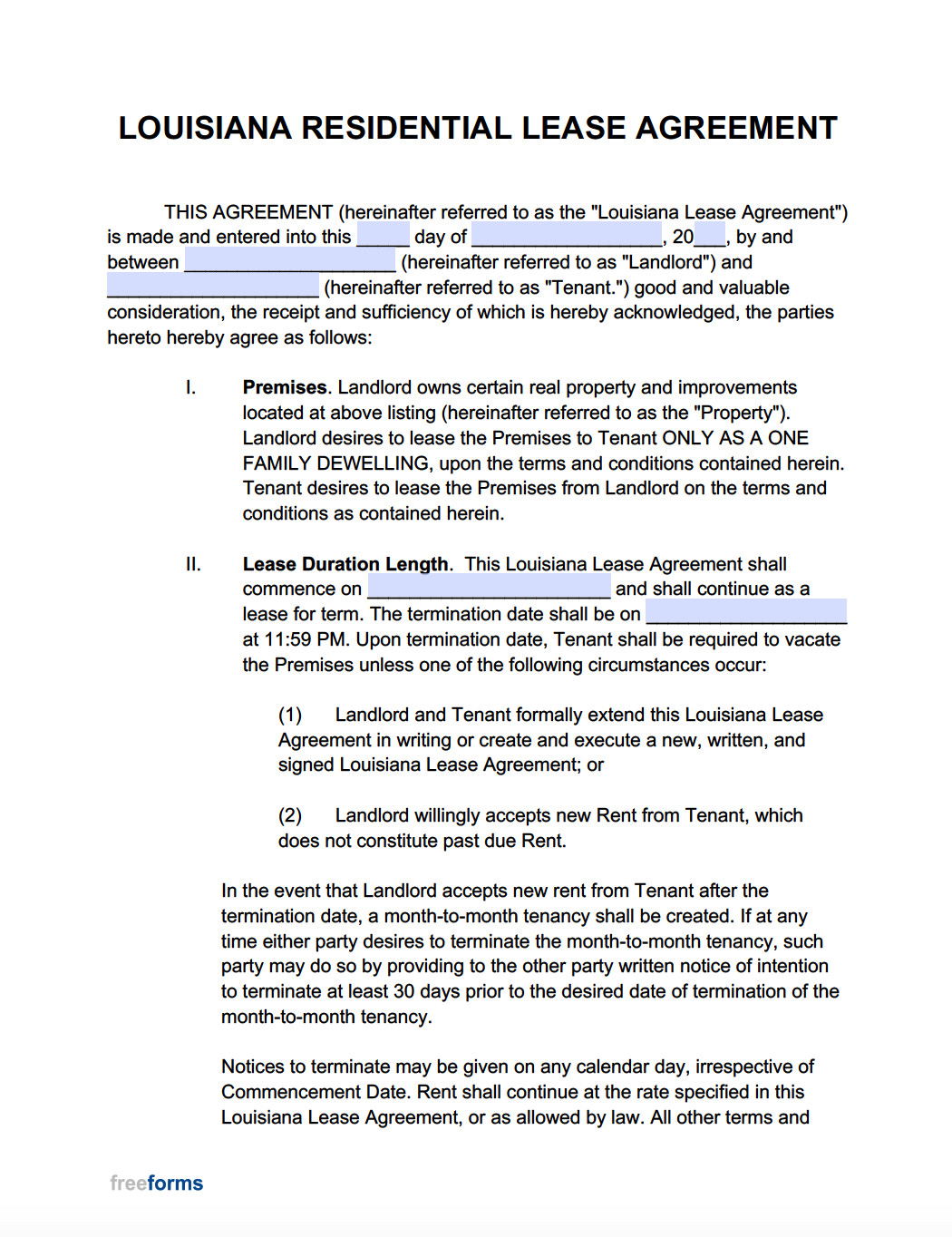 Free Louisiana Rental Lease Agreement Templates PDF WORD