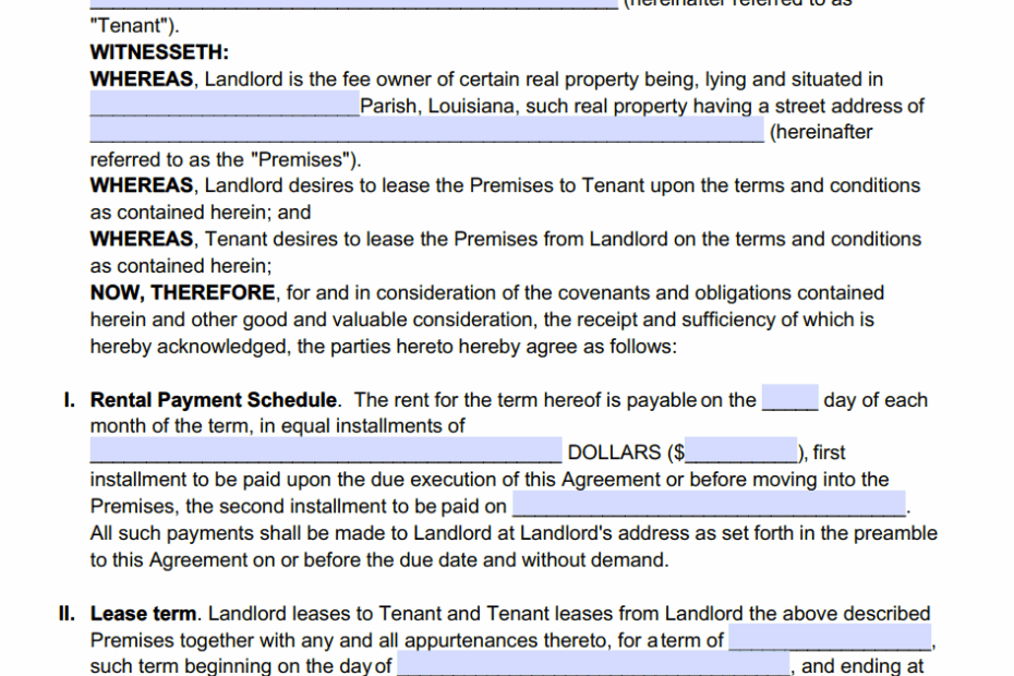 Free Louisiana Standard Residential Lease Agreement Template PDF WORD