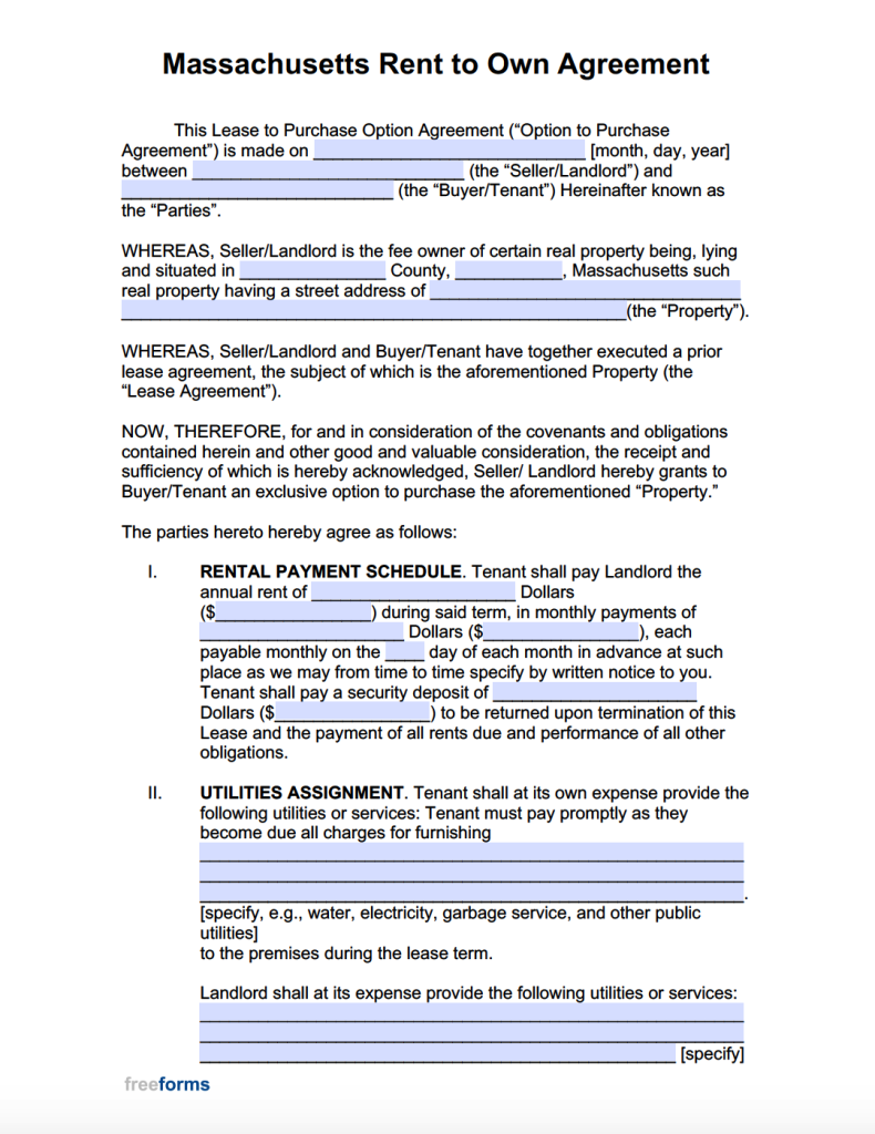 Free Massachusetts Rental Lease Agreement Templates PDF WORD