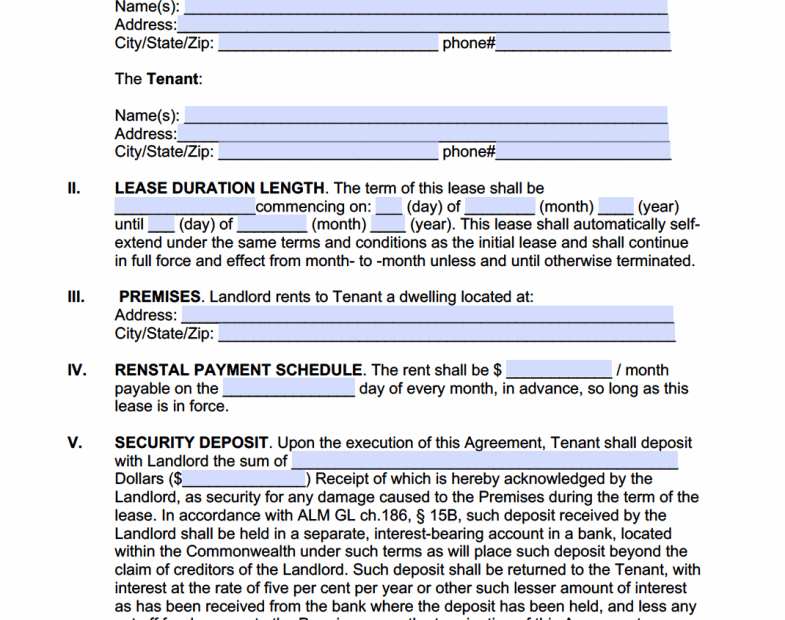 Free Massachusetts Rental Lease Agreement Templates PDF WORD