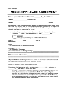 Free Mississippi Residential Lease Agreement Legal Templates