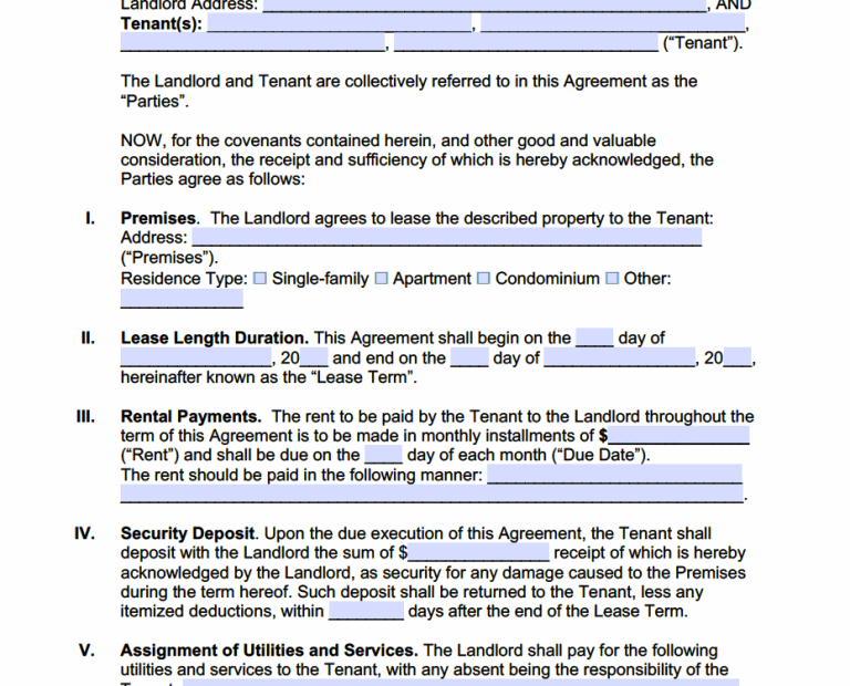 Free Nevada Standard Residential Lease Agreement Template PDF WORD