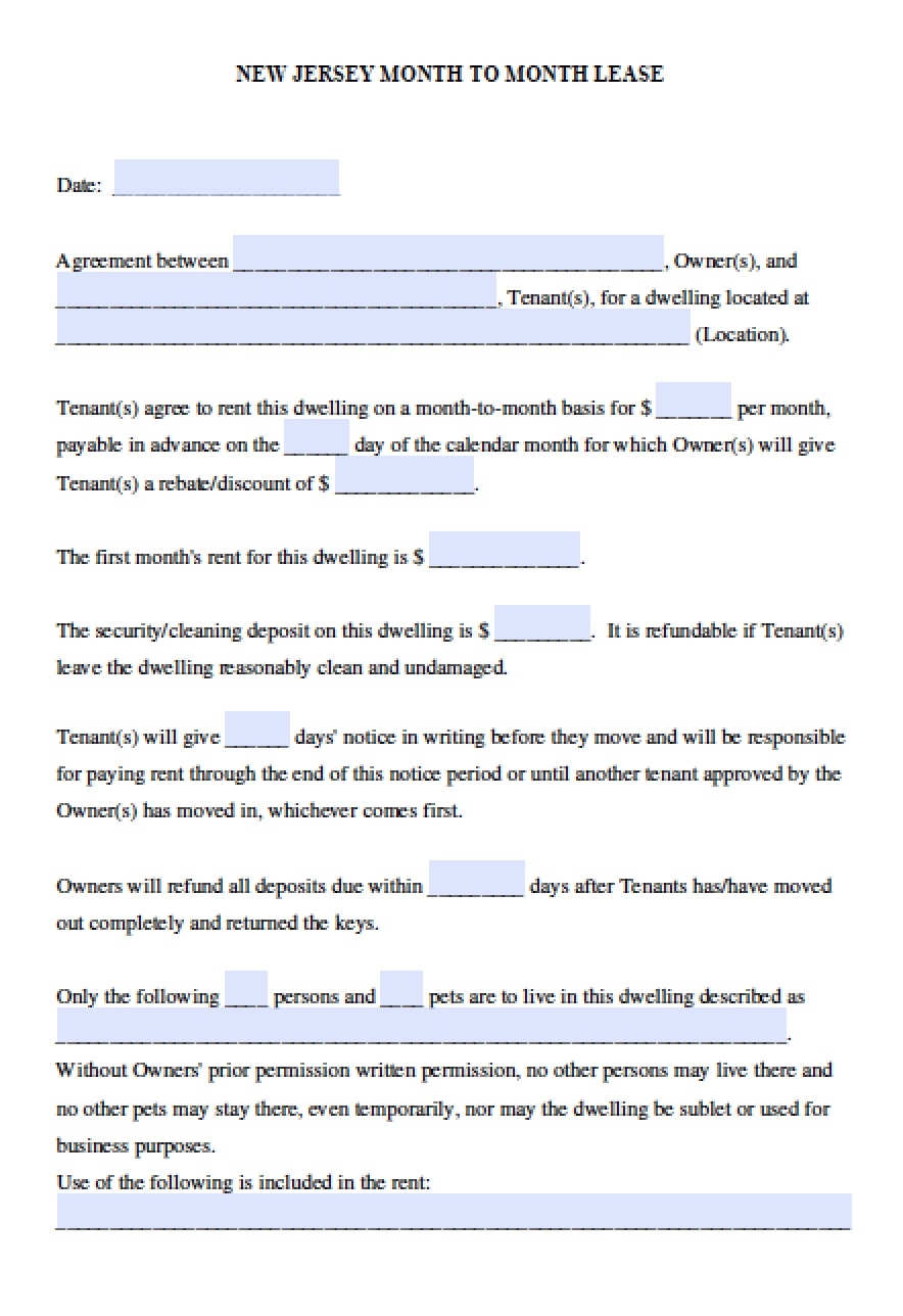 Free New Jersey Rental Lease Agreement Templates PDF Word