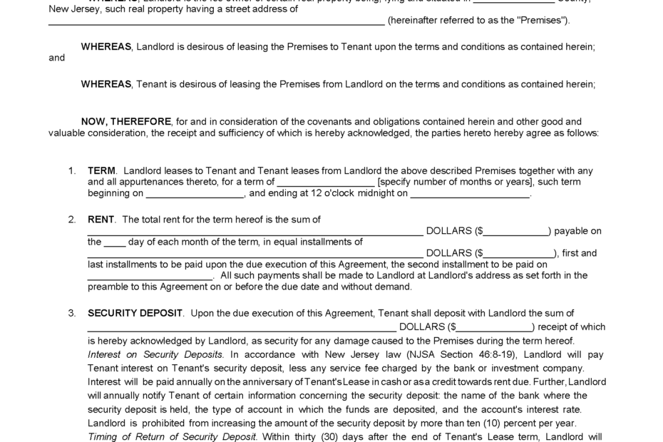 Free New Jersey Residential Lease Agreement PDF