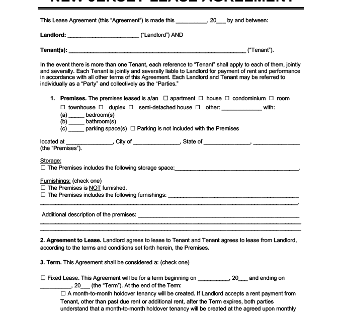 Free New Jersey Residential Lease Agreement Template PDF Word