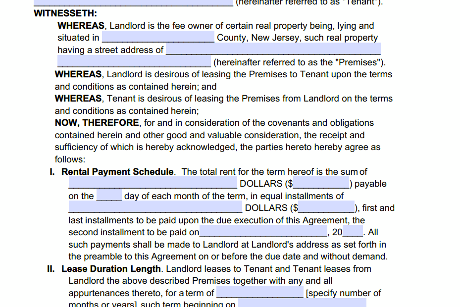 Free New Jersey Standard Residential Lease Agreement Template PDF WORD