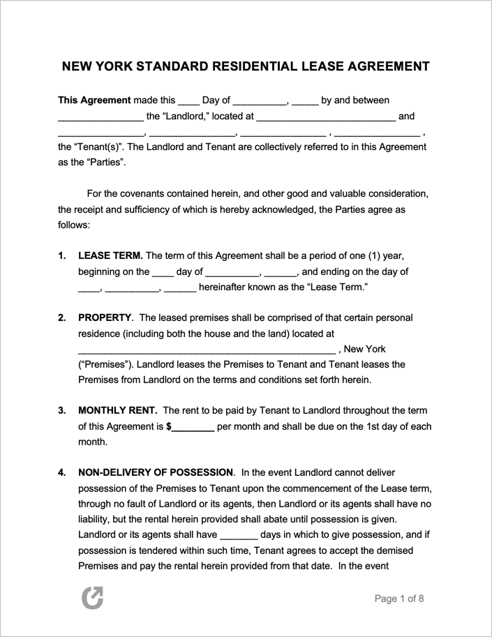 Free New York Rental Lease Agreement Templates PDF WORD RTF