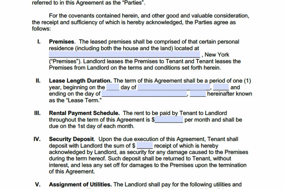 Free New York Standard Residential Lease Agreement Template PDF WORD