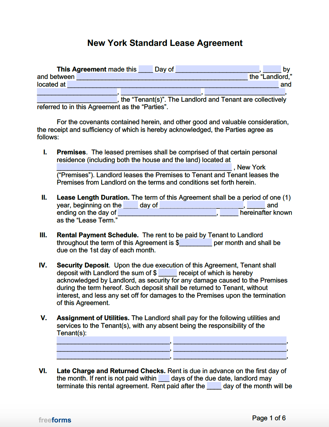 Free New York Standard Residential Lease Agreement Template PDF WORD 
