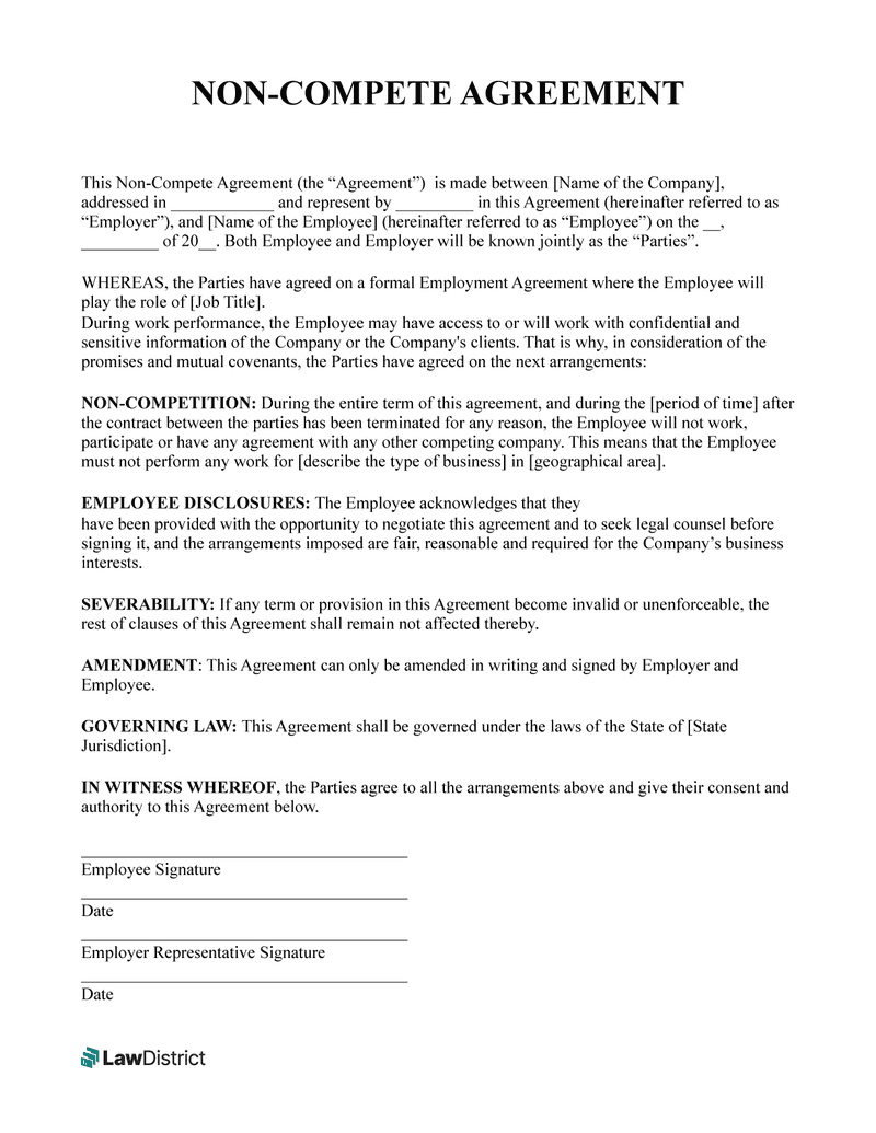 Free Non Compete Agreement PDF Template Sample LawDistrict