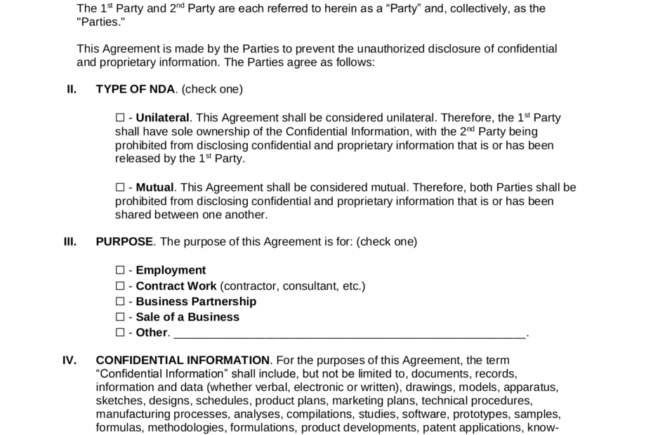 Free Non Disclosure Agreement NDA Templates 21 PDF Word EForms