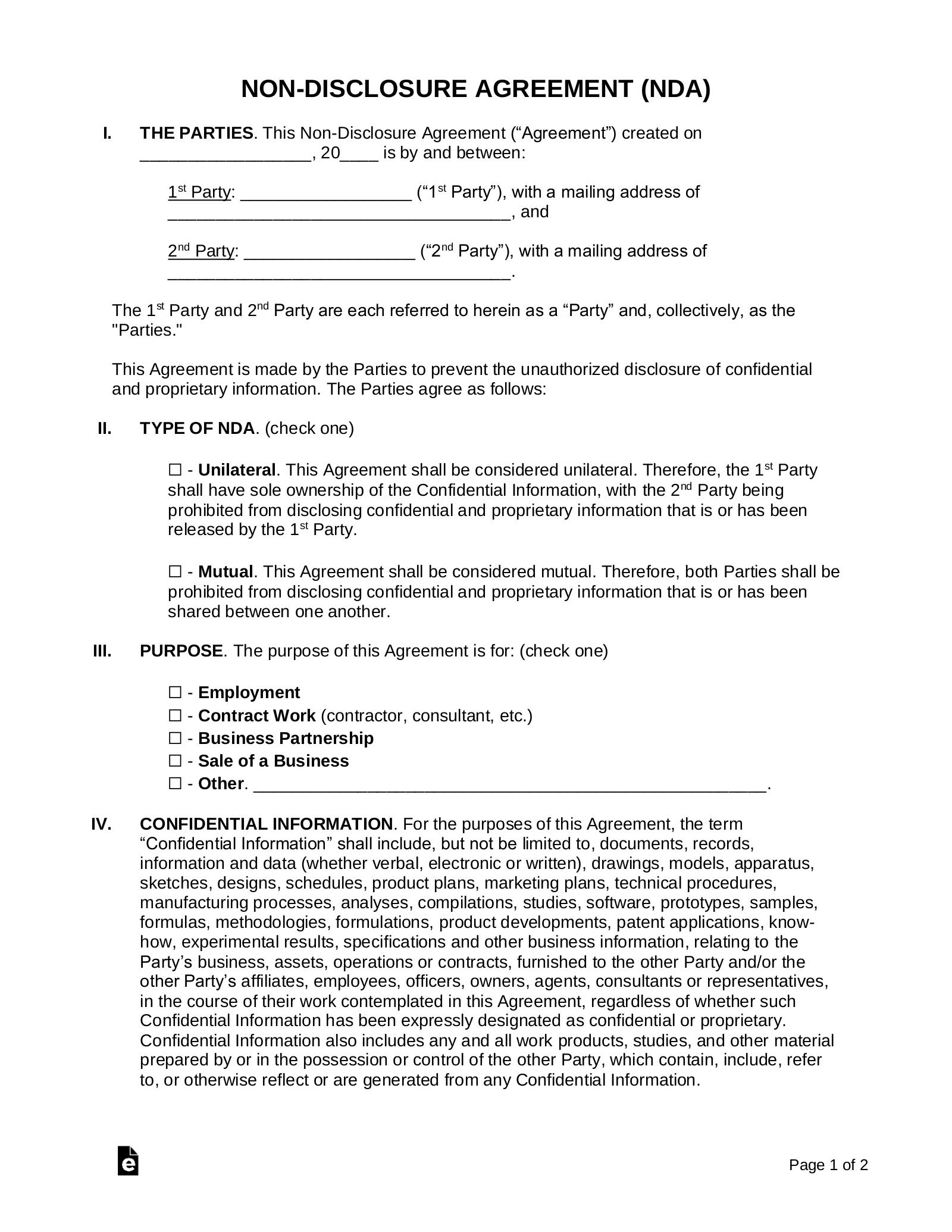 Free Non Disclosure Agreement NDA Templates 21 PDF Word EForms