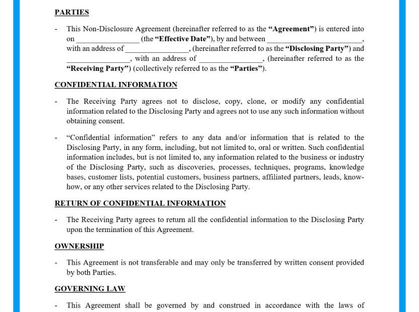 Free Non Disclosure Agreement Template Document