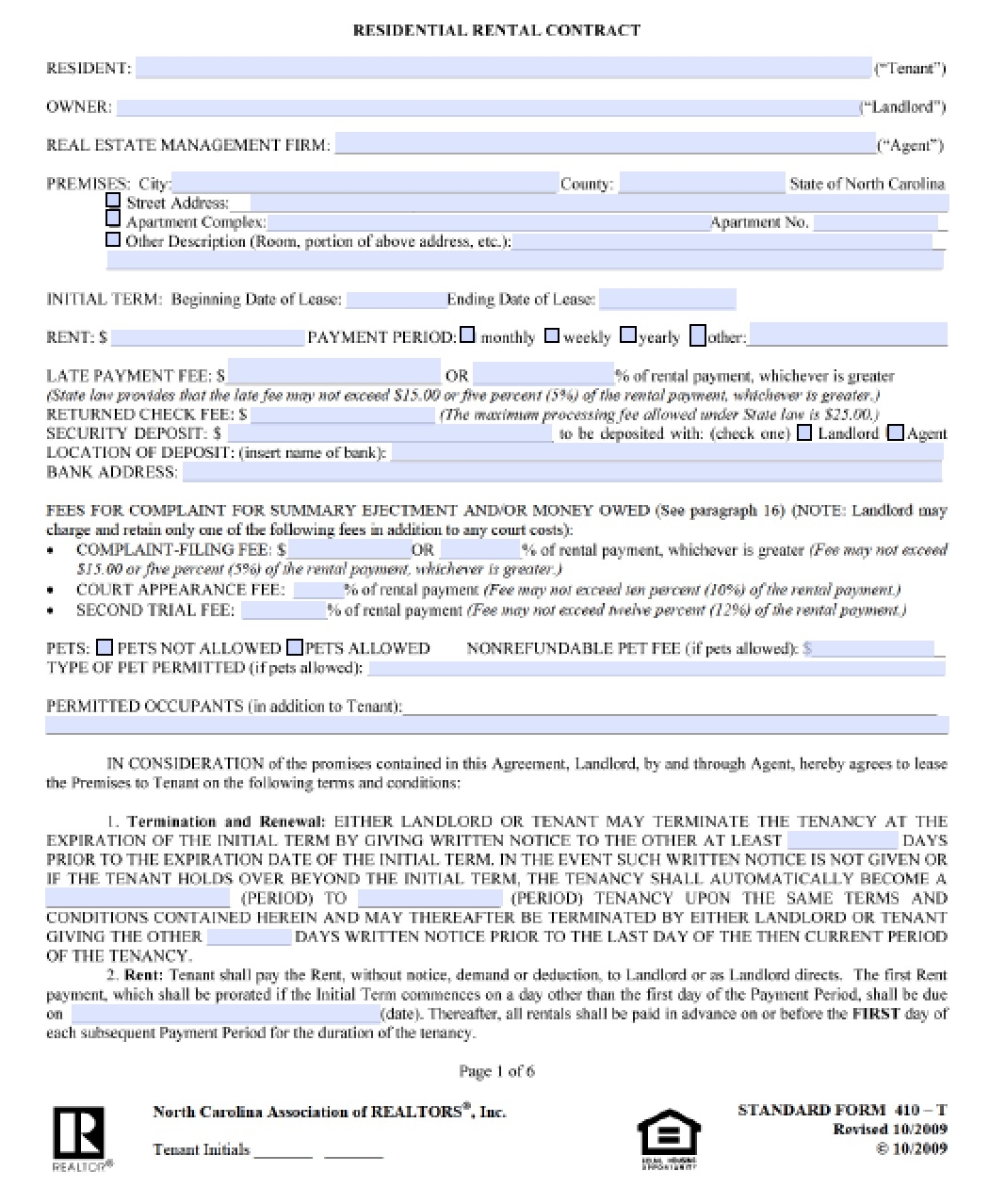 Free North Carolina Rental Lease Agreement Templates PDF Word