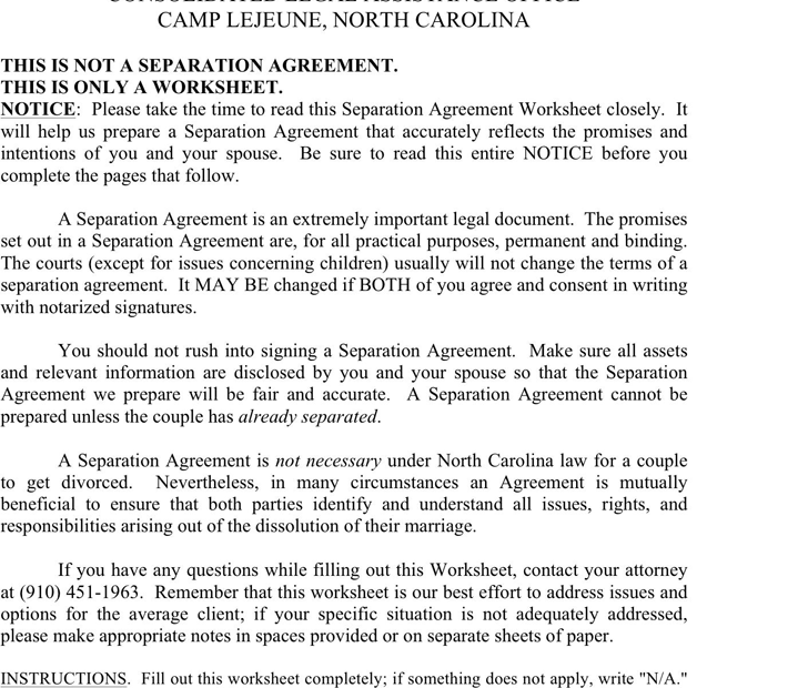 Free North Carolina Separation Agreement Template Doc 79KB 7 Page s