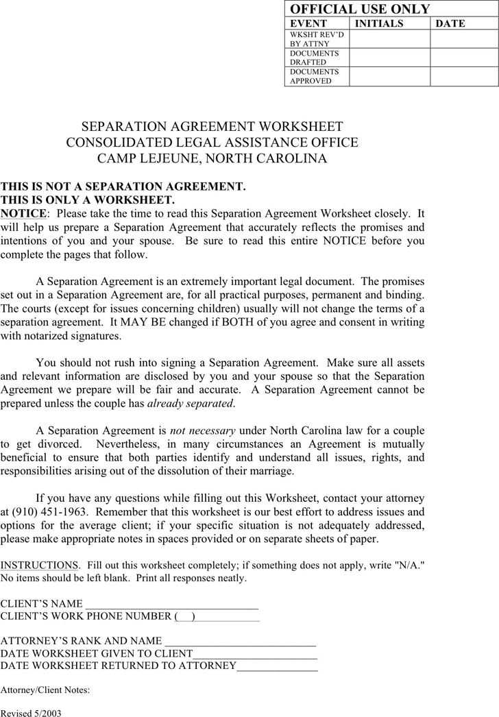 Free North Carolina Separation Agreement Template Doc 79KB 7 Page s 