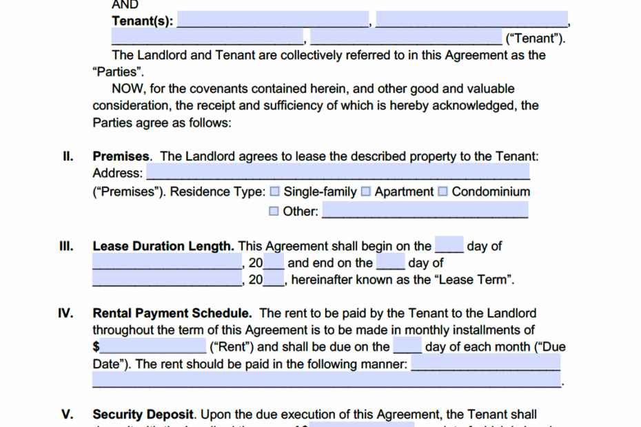 Free North Carolina Standard Residential Lease Agreement Template PDF