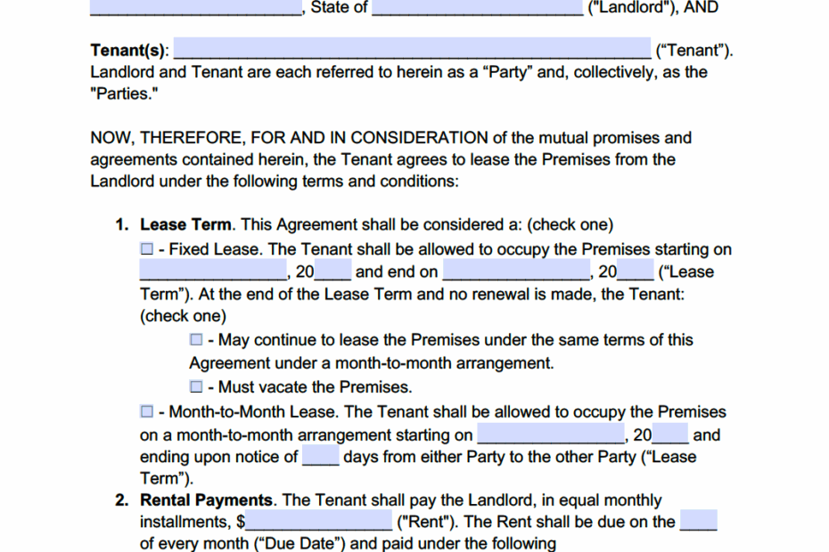 Free North Carolina Standard Residential Lease Agreement Template PDF