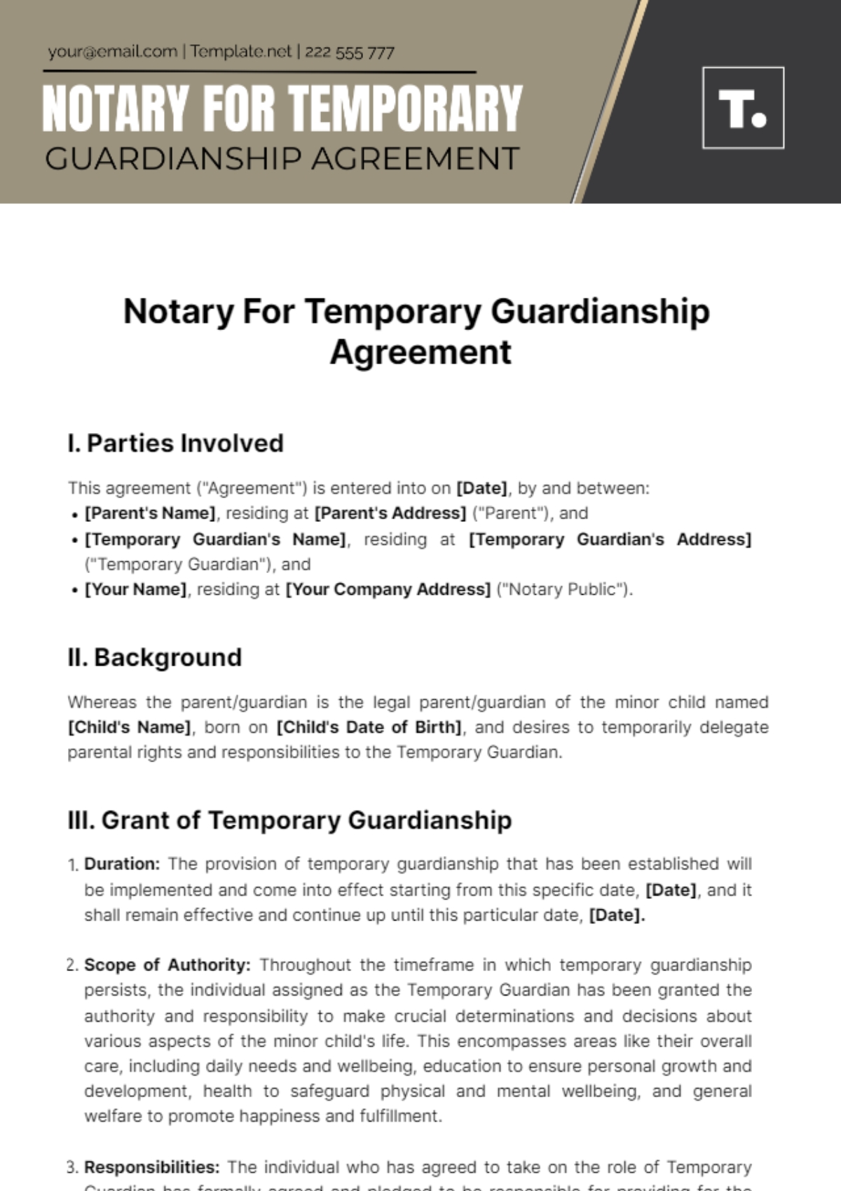 Free Notary For Temporary Guardianship Agreement Template To Edit Online
