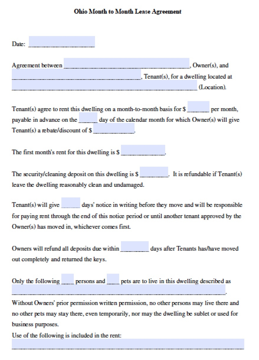 Free Ohio Rental Lease Agreement Templates PDF Word