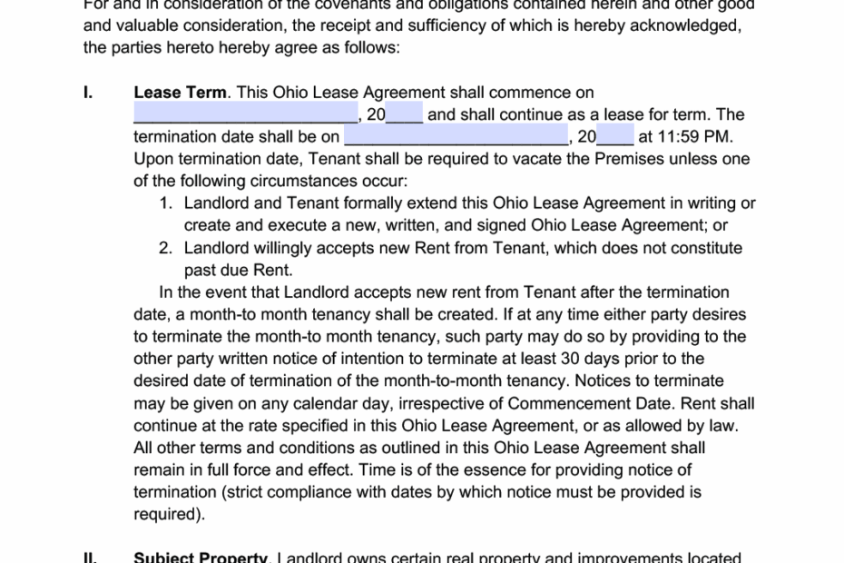 Free Ohio Standard Residential Lease Agreement Template PDF WORD
