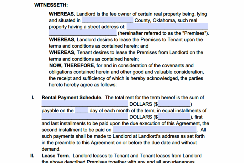 Free Oklahoma Standard Residential Lease Agreement Template PDF WORD