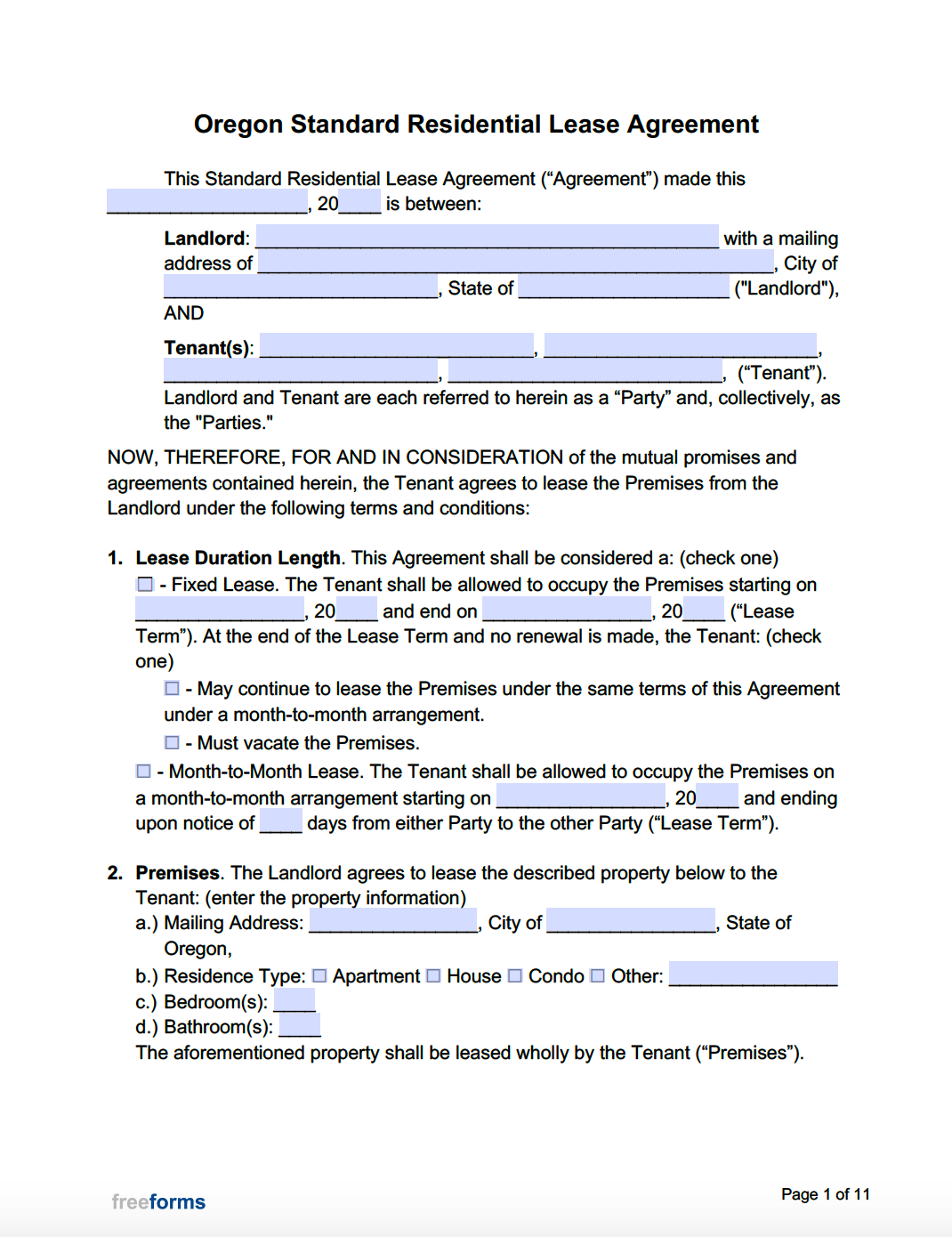 Free Oregon Standard Residential Lease Agreement Template PDF WORD