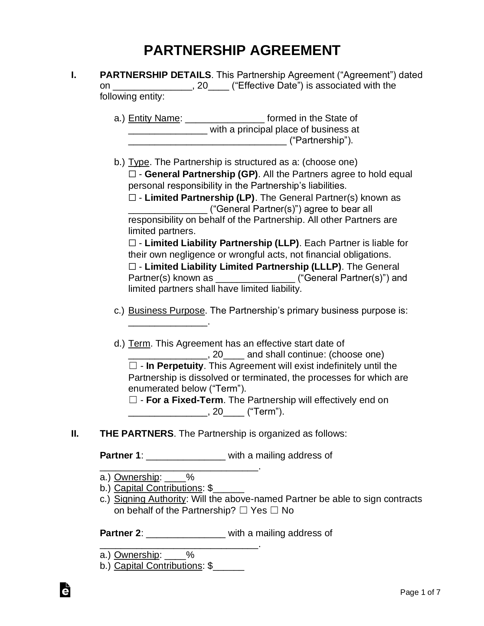 Free Partnership Agreement Templates 5 PDF Word EForms