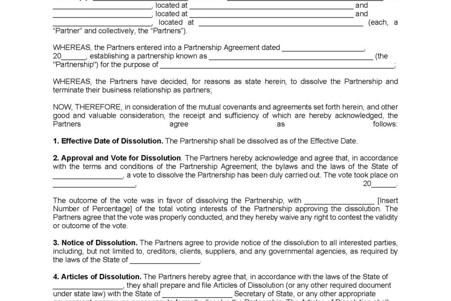 Free Partnership Dissolution Agreement Template PDF Word