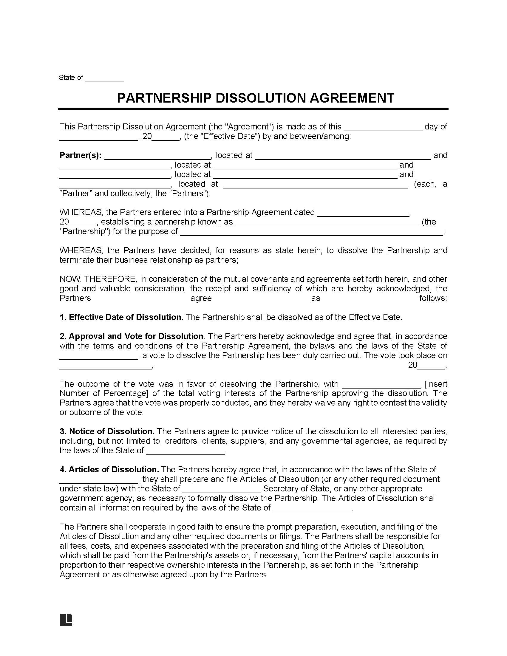Free Partnership Dissolution Agreement Template PDF Word