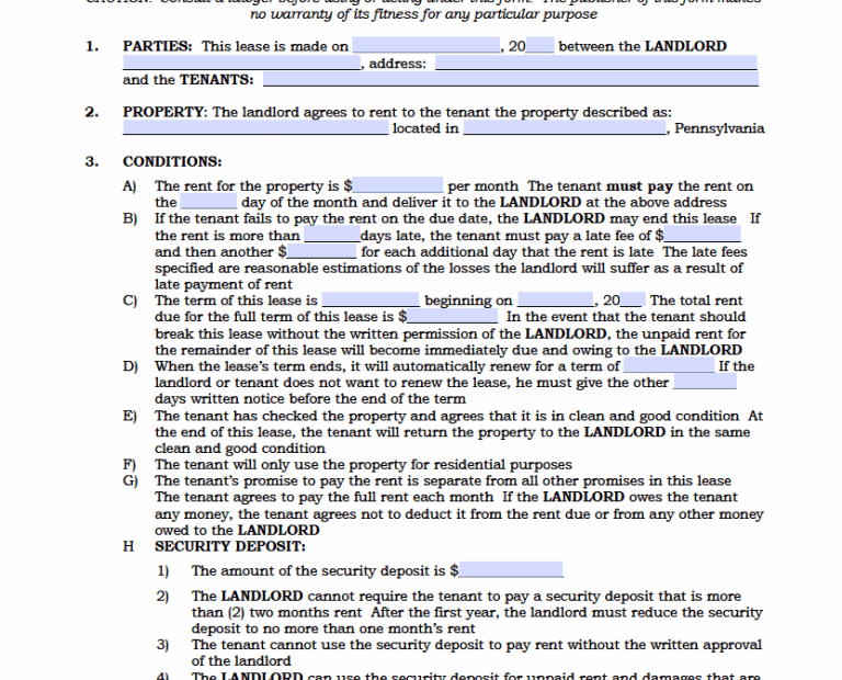Free Pennsylvania Rental Lease Agreement Templates PDF