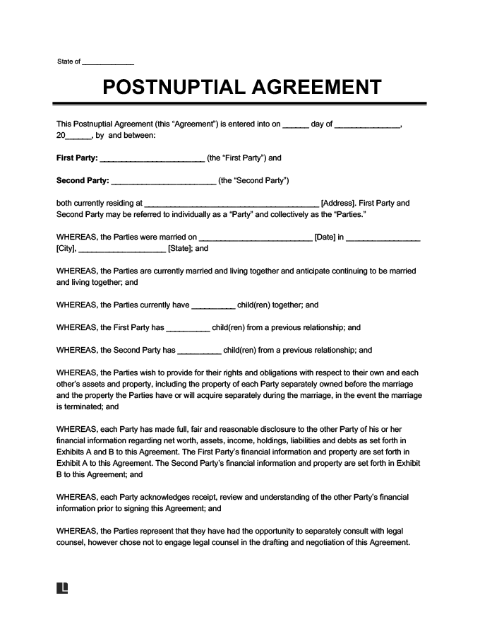 Free Postnuptial Agreement Templates PDF Word