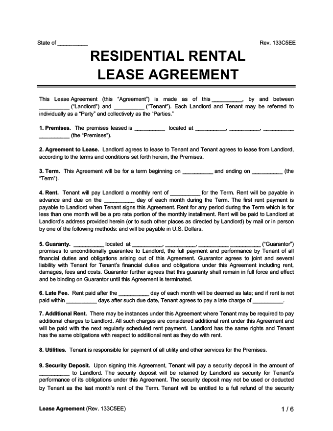 Free Printable 1 Year Lease Agreement