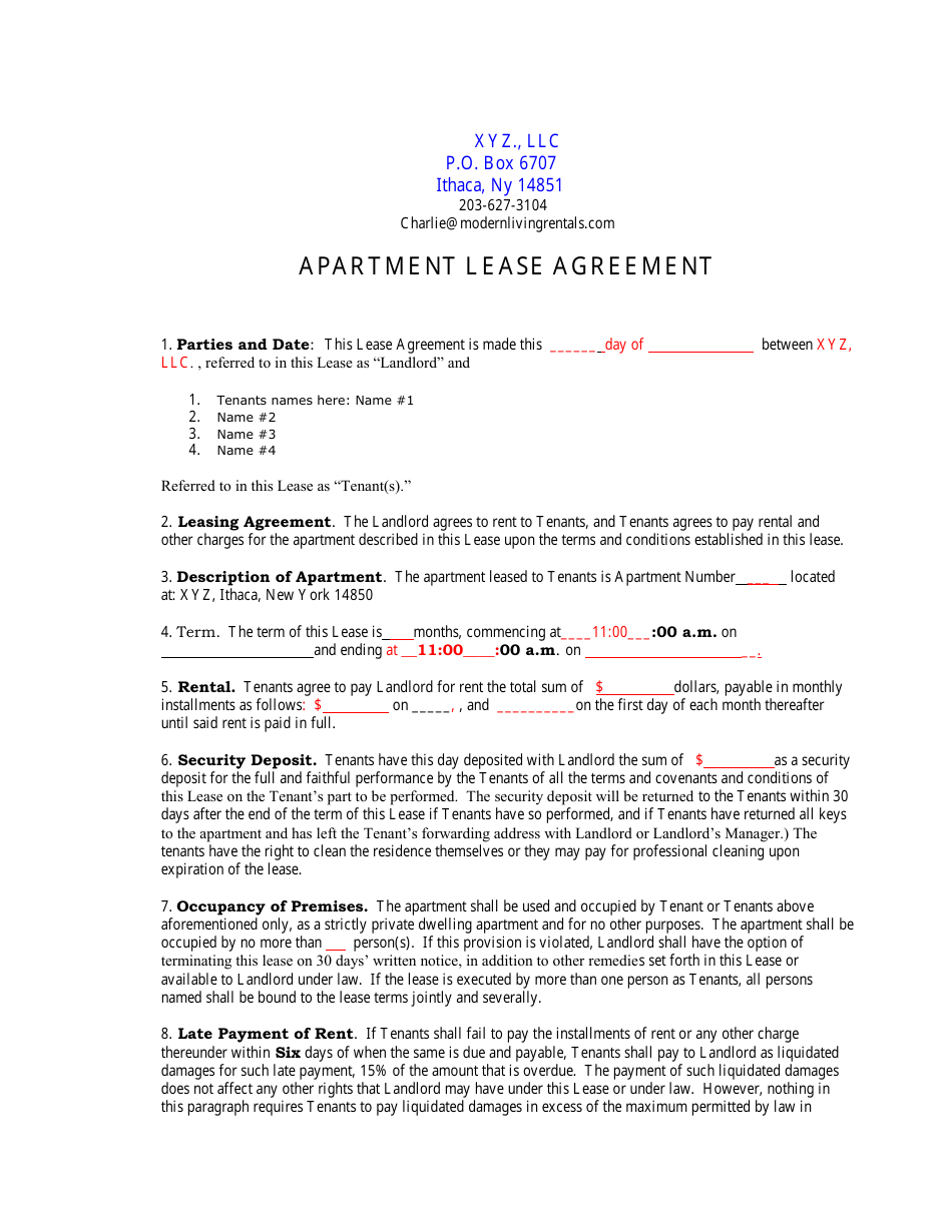 Free Printable Apartment Lease Form Printable Forms Free Online