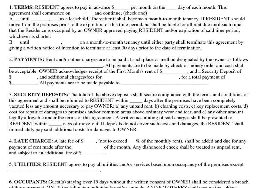 Free Printable Basic Rental Agreement Fillable