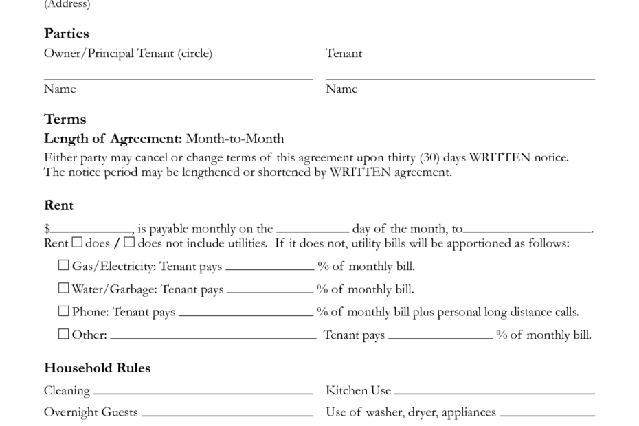 Free Printable Basic Room Rental Agreement