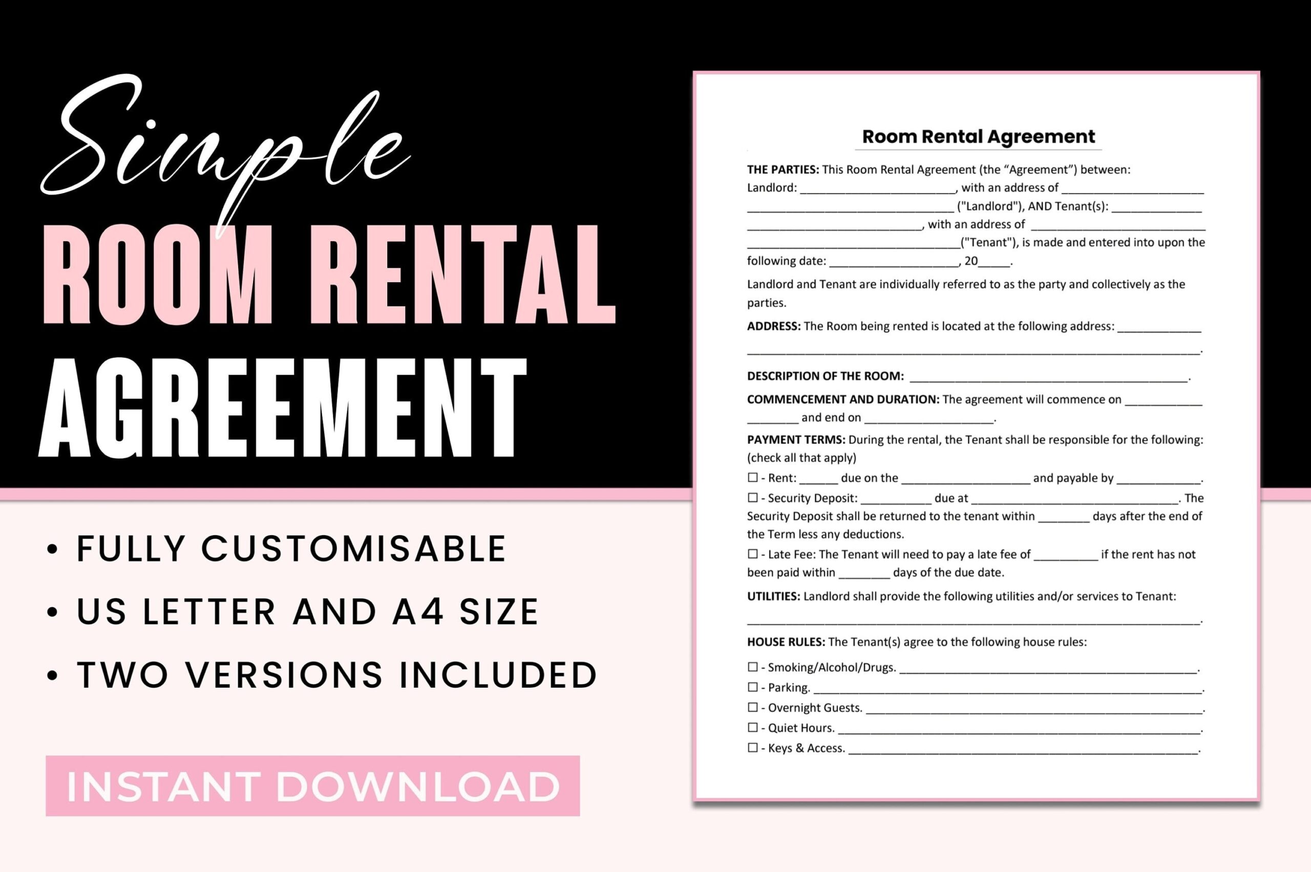 Free Printable Basic Room Rental Agreement Download Free Printable 