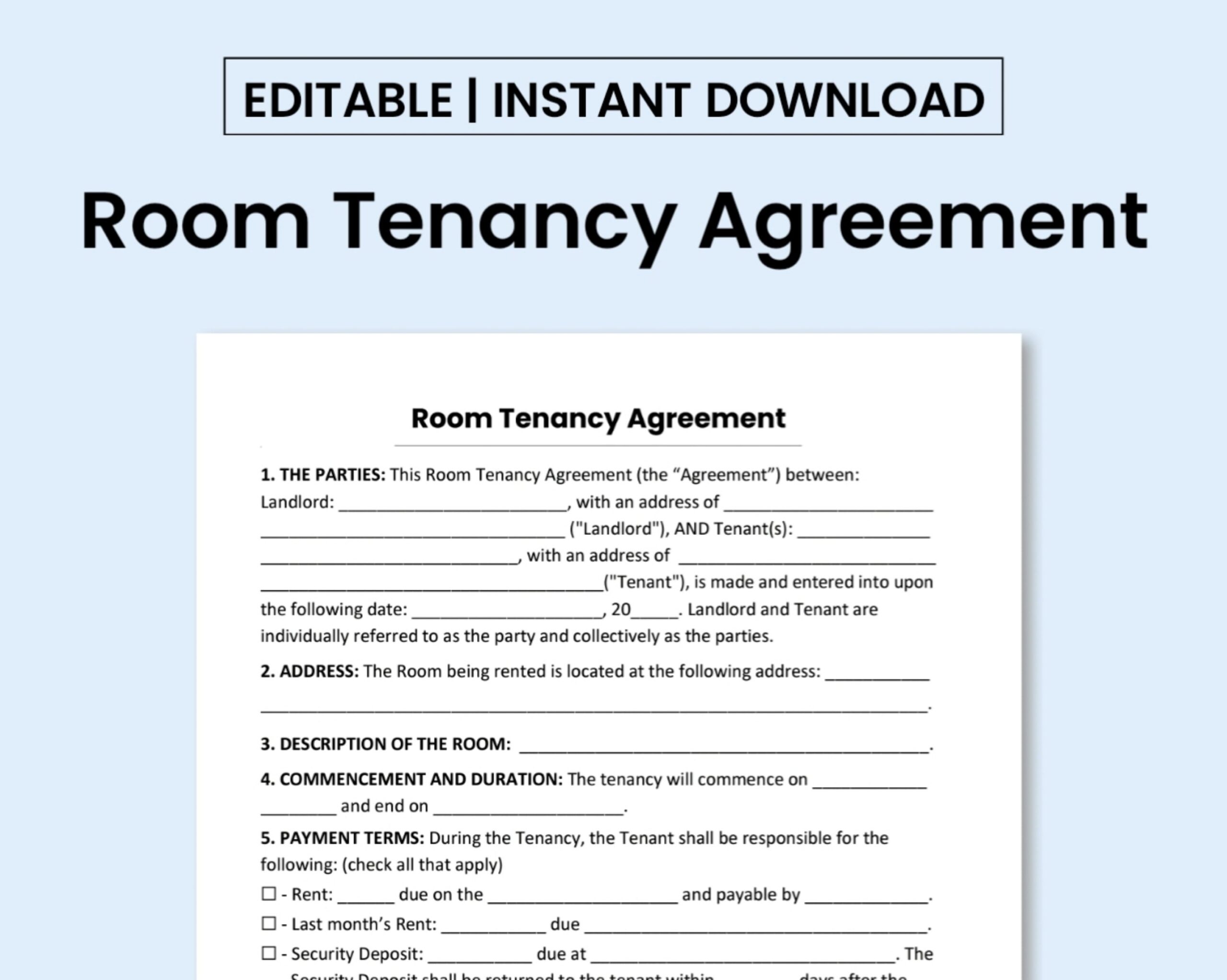 Free Printable Basic Room Rental Agreement Download Free Printable 