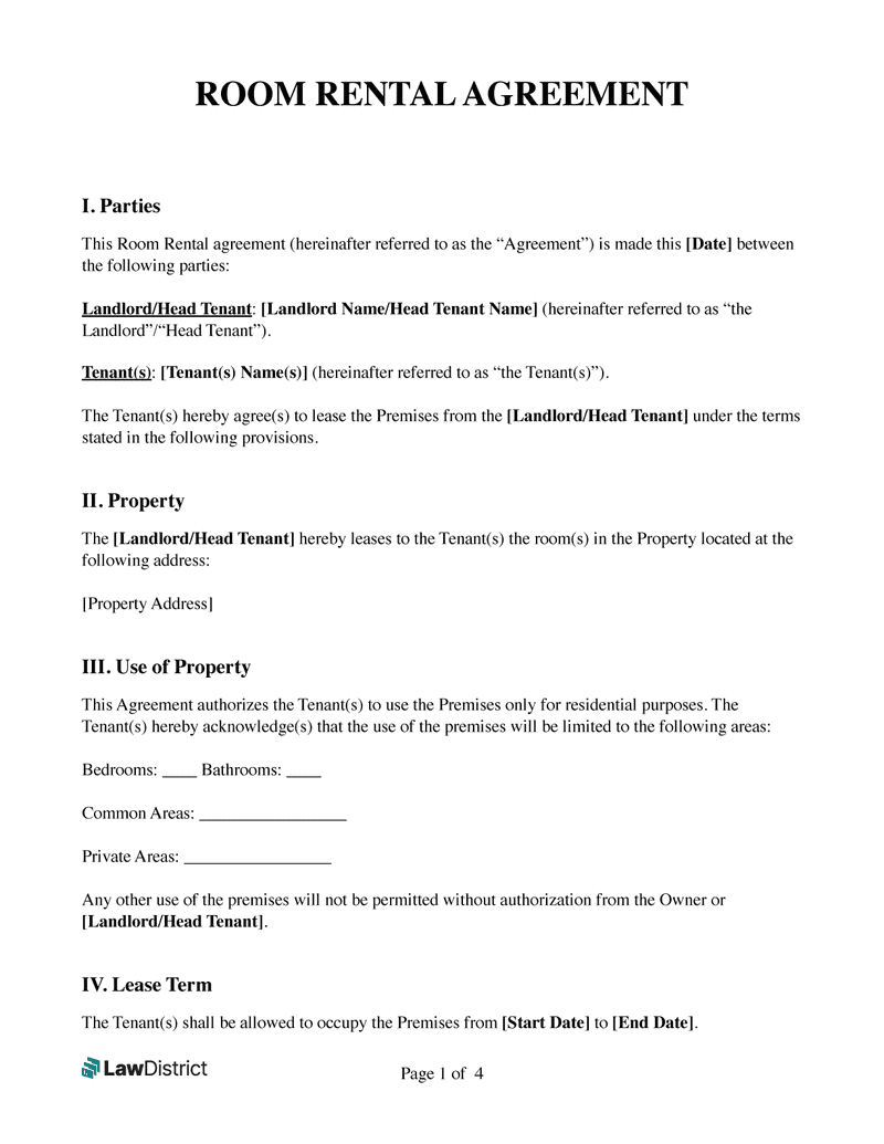 Free Printable Basic Room Rental Agreement Pdf Free Printable