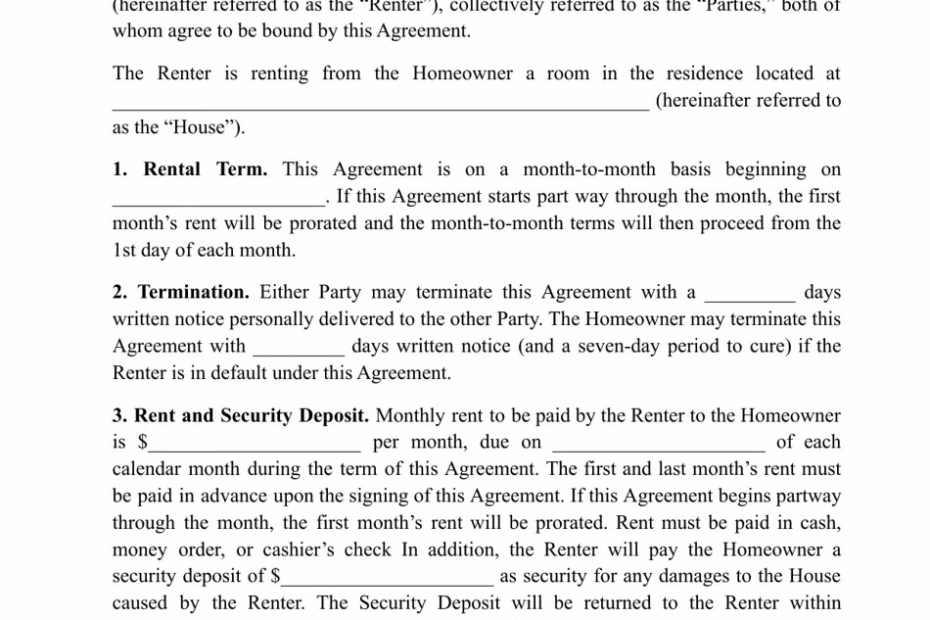 Free Printable Basic Room Rental Agreement Printable New Year Banners