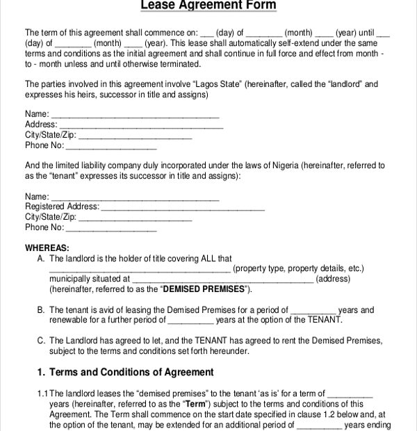 Free Printable Blank Rental Lease Agreement