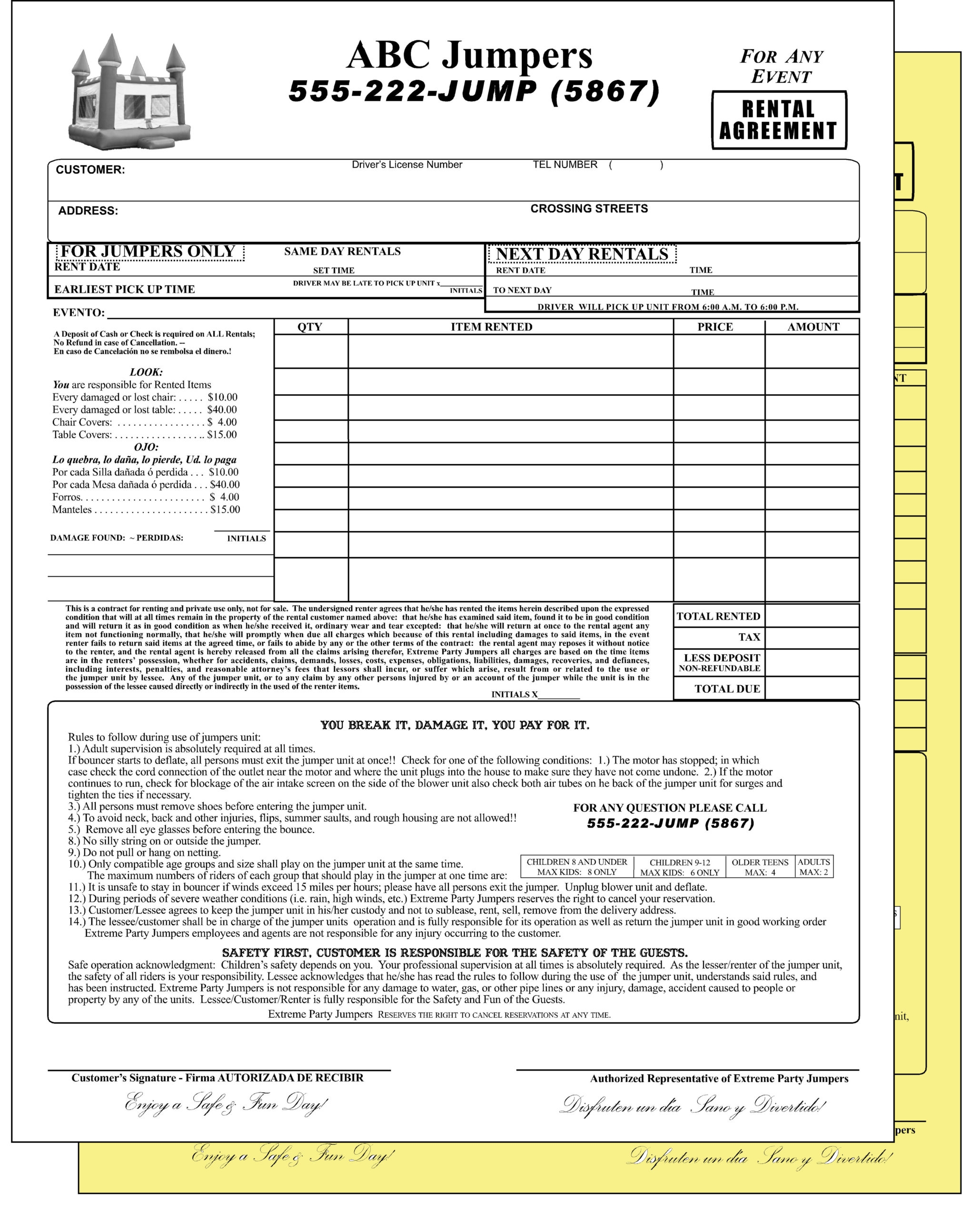 Free Printable Bounce House Rental Agreement Printable Word Searches