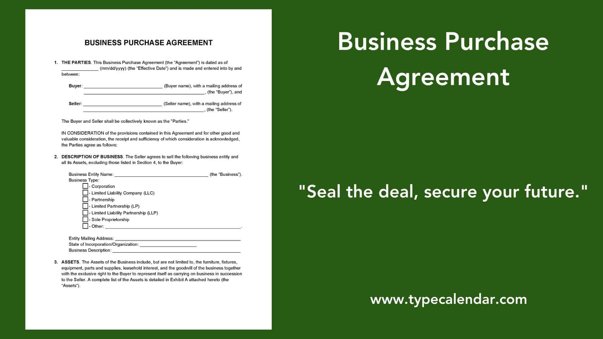 Free Printable Business Purchase Agreement Templates PDF Word 