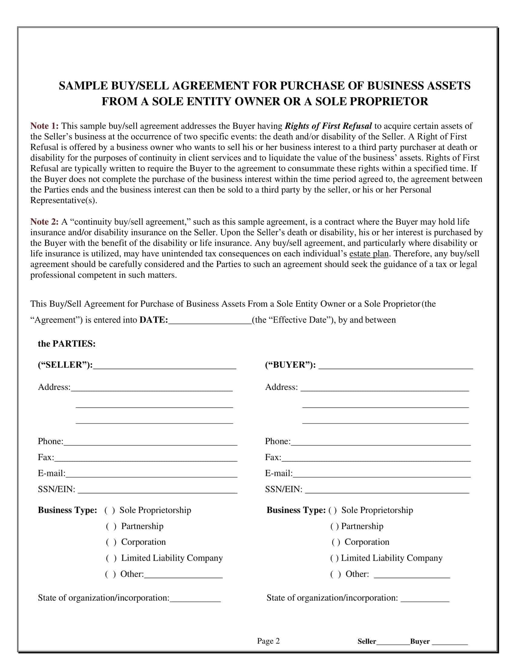 Free Printable Buy Sell Agreement Template Word PDF Simple